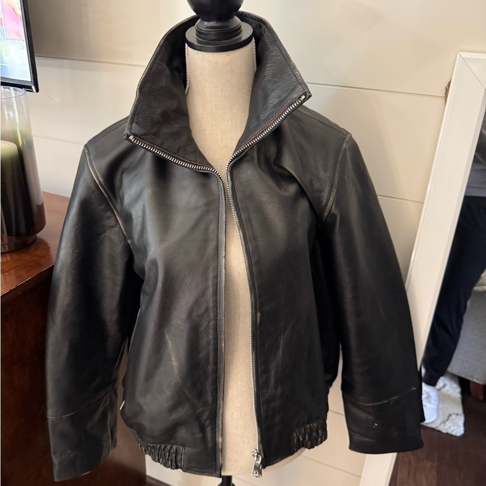 Zara distressed black leather jacket Small